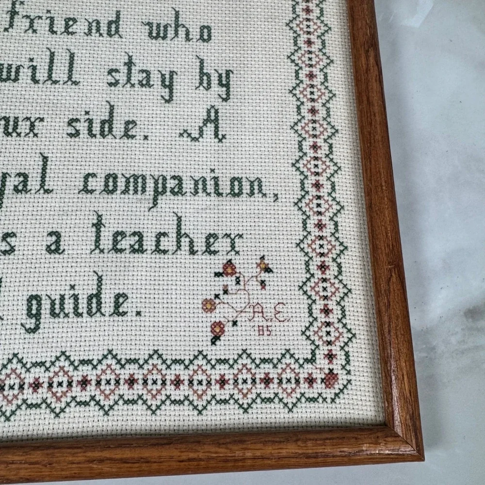 Vintage 1985 Finished Cross Stitch A Father is a Friend Poem Framed Father's Day